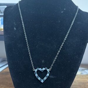 1928 Silver-Tone Heart Pendant Necklace with Blue Crystals